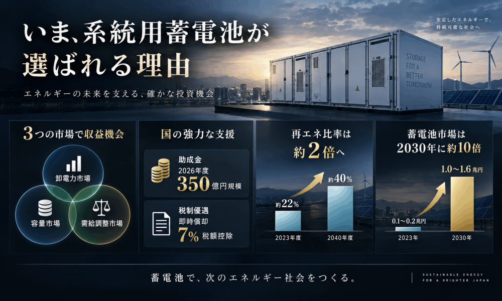 AI普及で需要増!1.6兆円市場の系統用蓄電池の販売パートナー募集